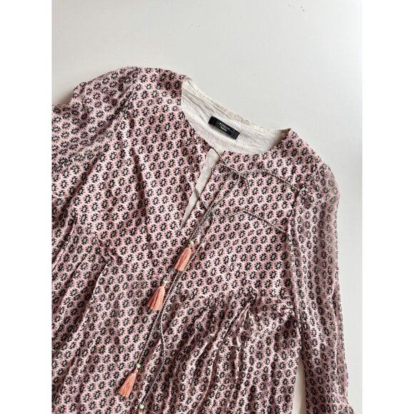 WEEKEND MAX MARA Pink Geometric Silk Voile Tasseled Tunic Blouse, Size M/L - Picture 6 of 13